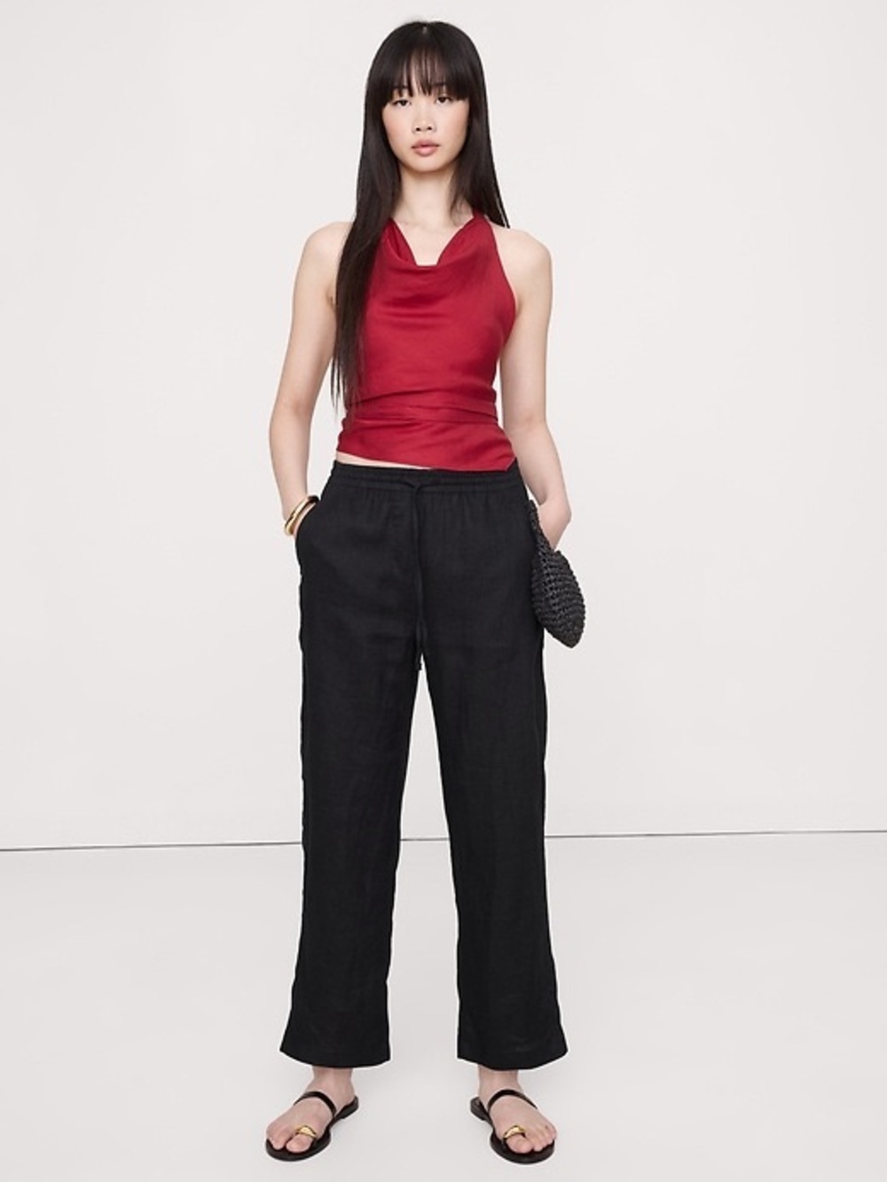 BANANA REPUBLIC • linen pull on ankle pant in black - XS